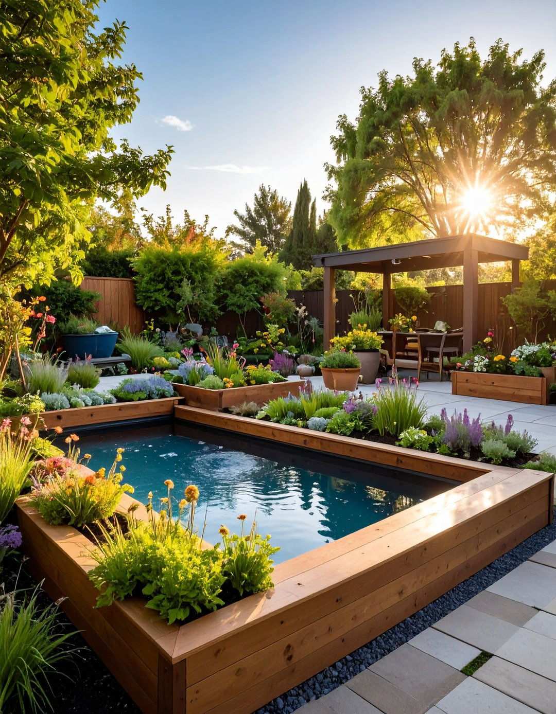 Container Garden Raised Pond with Mixed Materials - 24 Raised Garden Pond Ideas