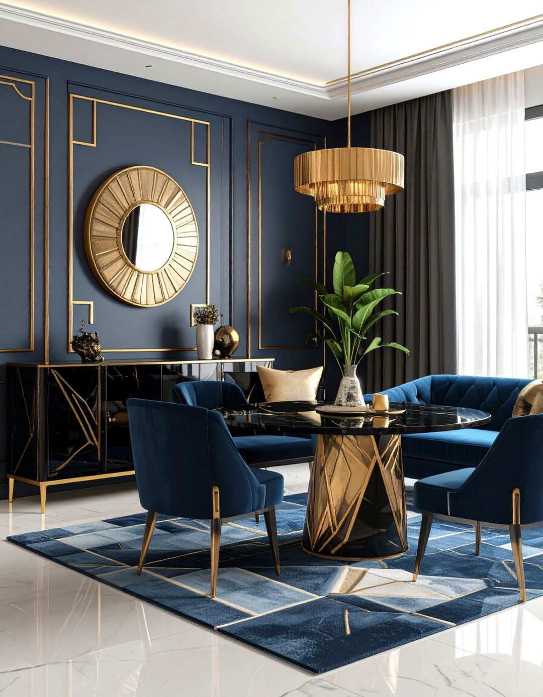 Contemporary Art Deco with Geometric Patterns - 24 Small Living Room Ideas With Tv and Dining Table