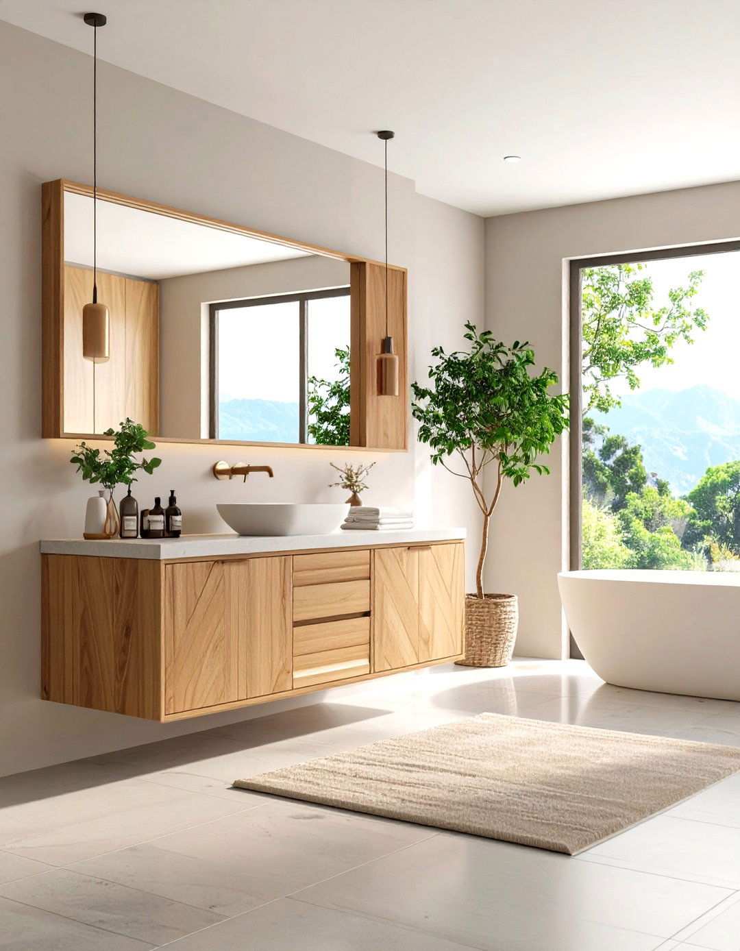 Contemporary Ash Wood Geometric Vanity - 24 Wood Bathroom Vanity Ideas
