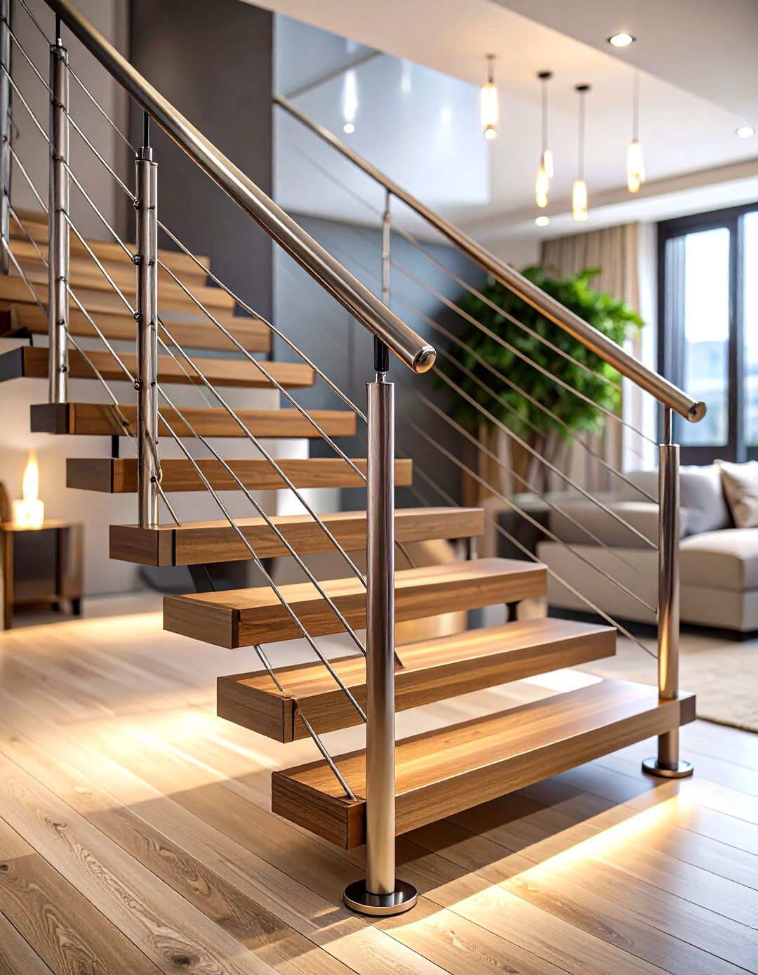Contemporary Cable Rail with Aluminum Posts - 24 Open Staircase Ideas