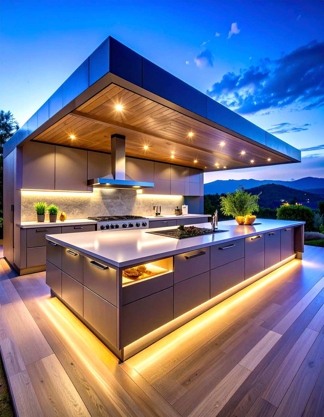 Contemporary Cantilever Design - 24 Outdoor Kitchen with a Gazebo Ideas