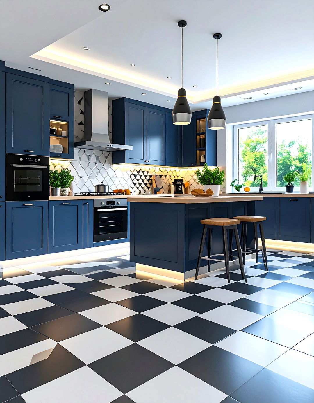 Contemporary Checkered Kitchen with Smart Features - 24 Kitchens With Checkered Floors