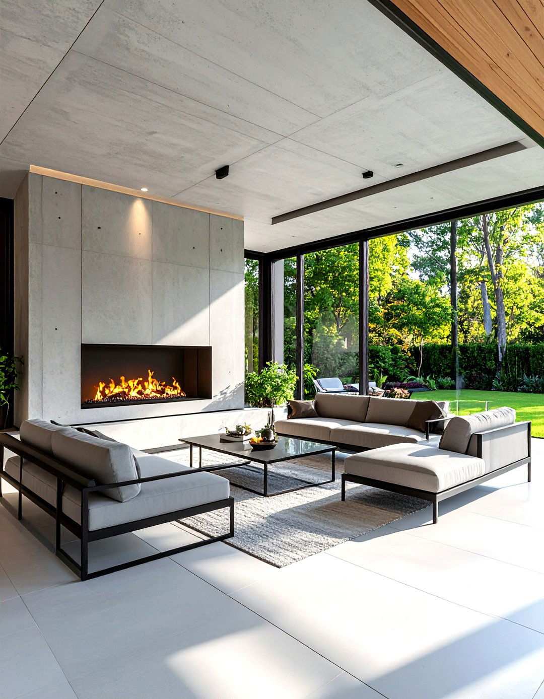 Contemporary Concrete Fireplace Wall - 24 Screened-in Porch With Fireplace Ideas