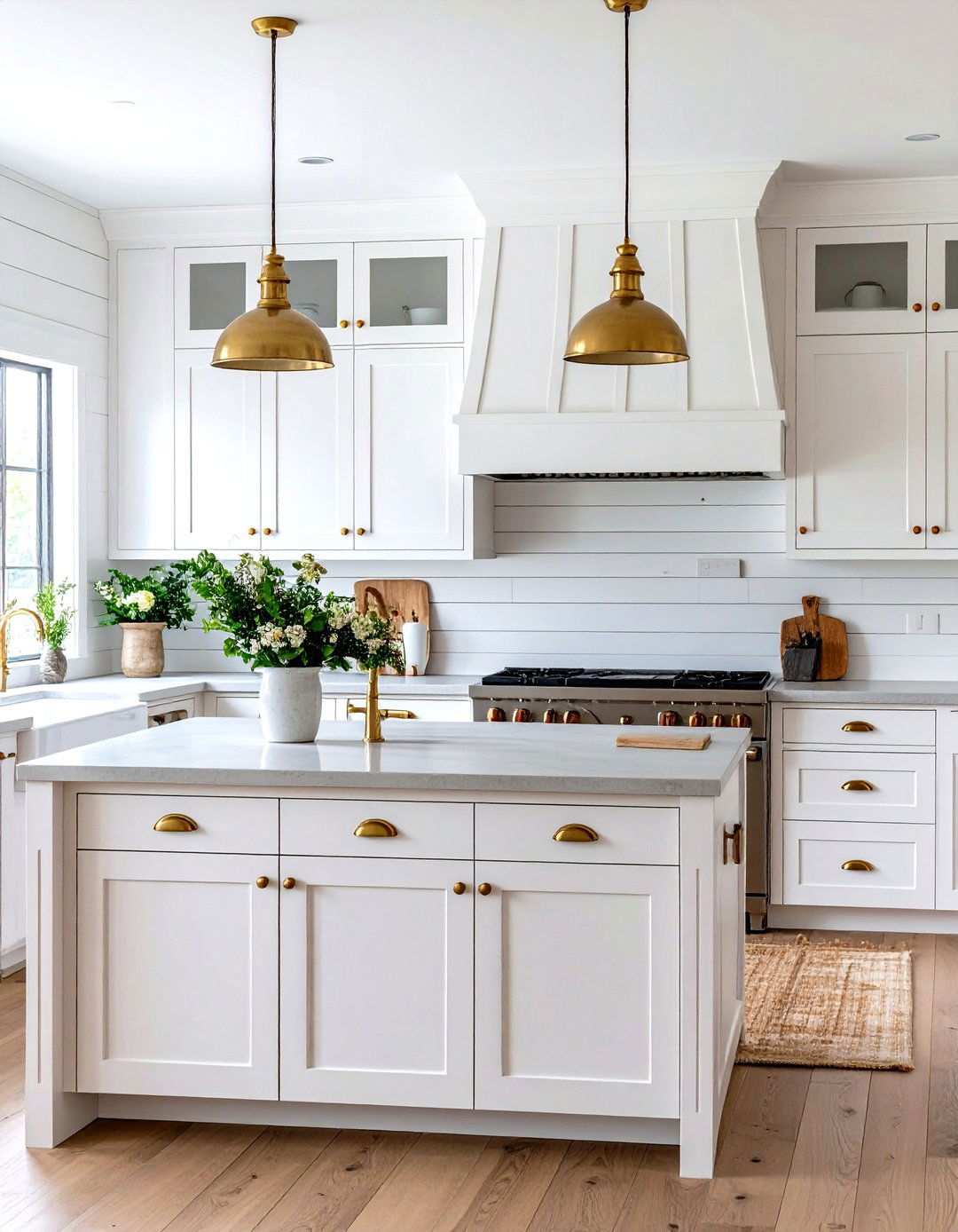 Contemporary Farmhouse White Cabinets with Bronze Gold Hardware - 24 White Kitchen Cabinets With Gold Hardwar