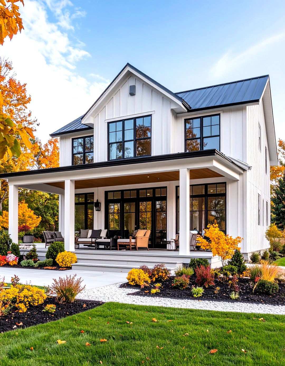 Contemporary Farmhouse with Glass Elements - 24 White Farmhouse With Wrap-around Porch Ideas