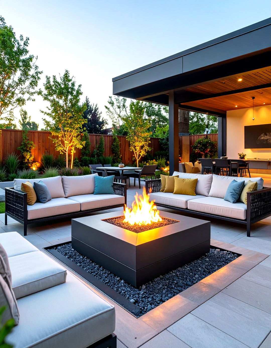 Contemporary Fire Pit Lounge Area - 24 Modern Backyard Ideas
