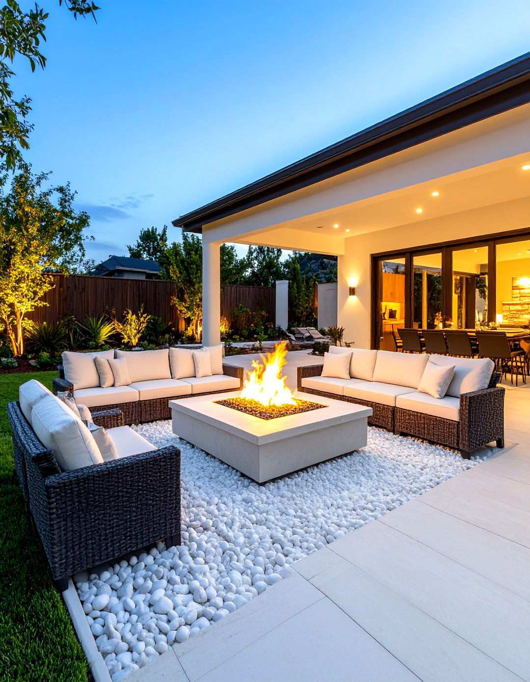 Contemporary Fire Pit Surroundings - 24 White Rock Landscaping Ideas
