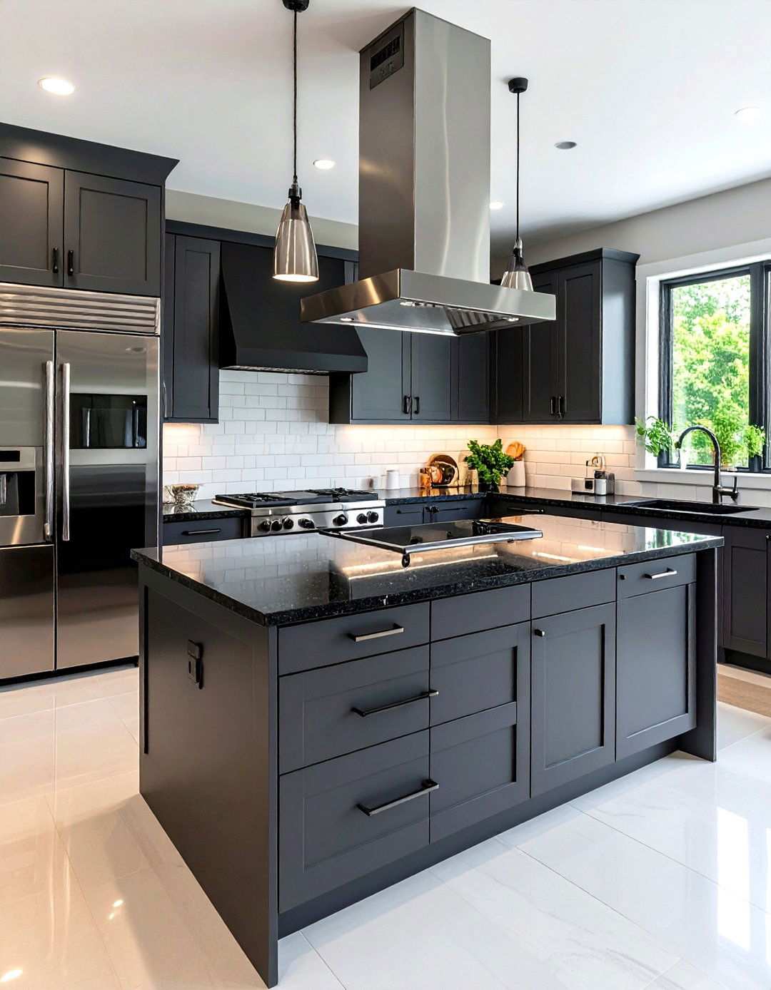 Contemporary Flat Panel Kitchen Design - 24 Kitchen With Gray Cabinets And Black Countertops Ideas