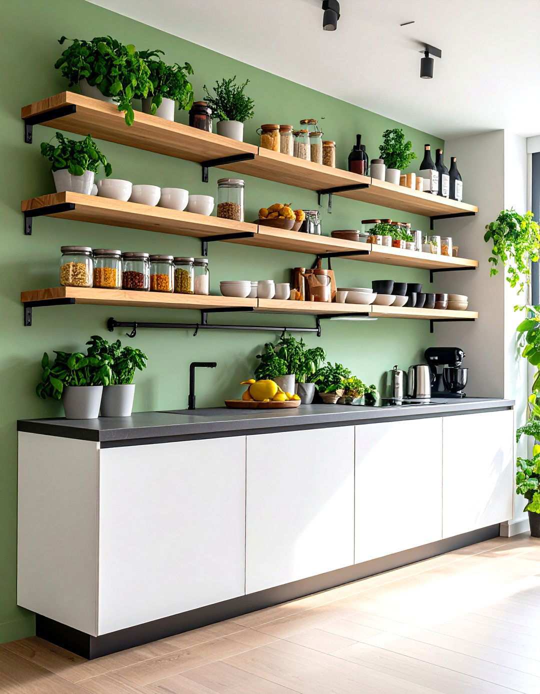 Contemporary Floating Shelves with Invisible Mounting - 24 Open Pantry Ideas