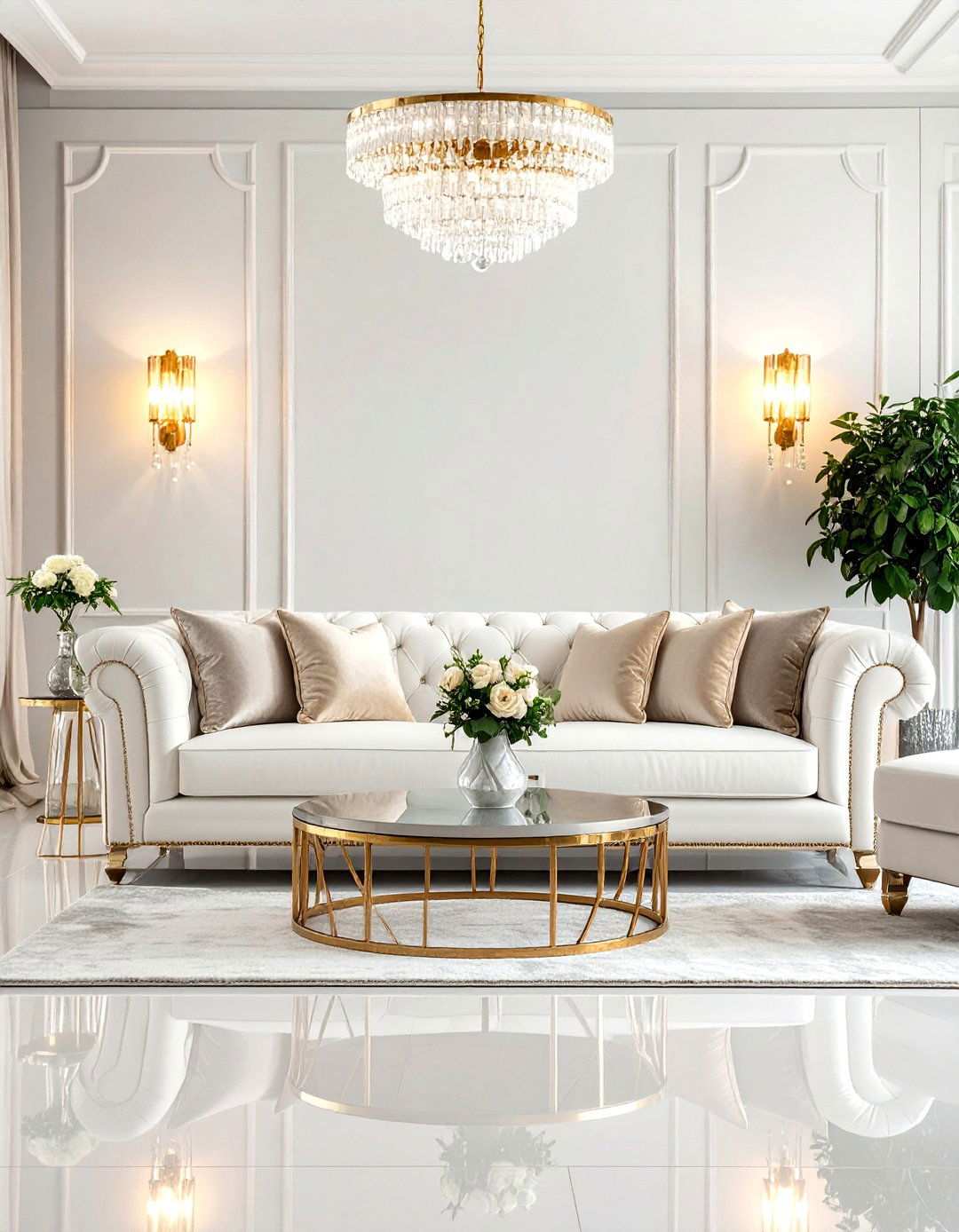 Contemporary Glam Sparkle - 24 White Couch Living Room Ideas