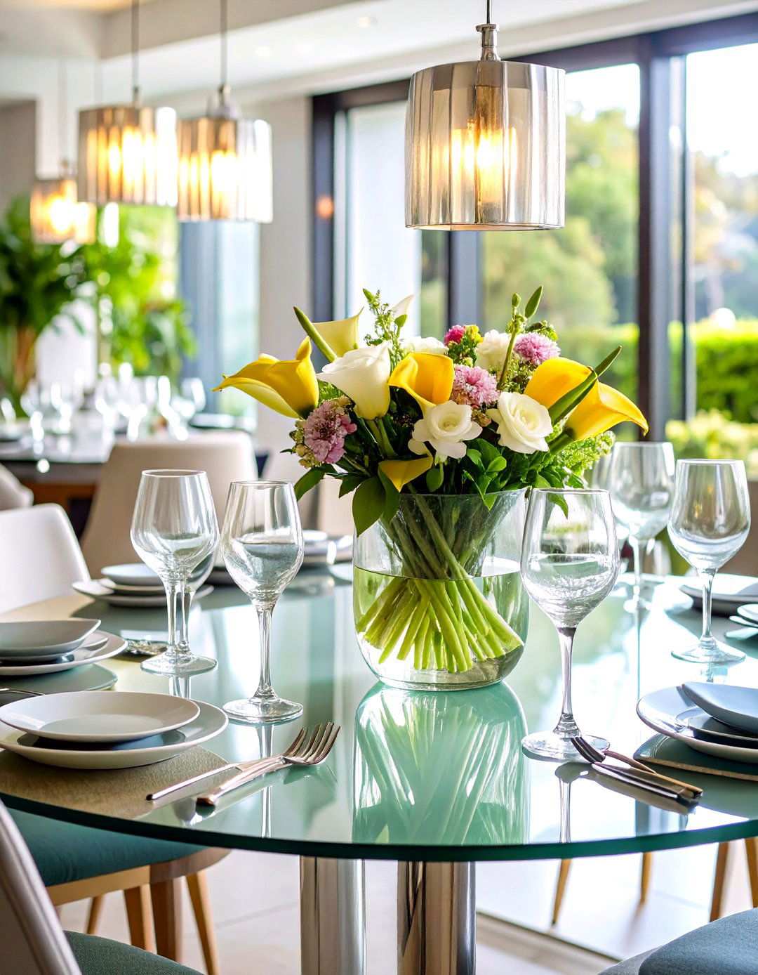 Contemporary Glass and Chrome Modern Elegance - 24 Round Table Decor Ideas