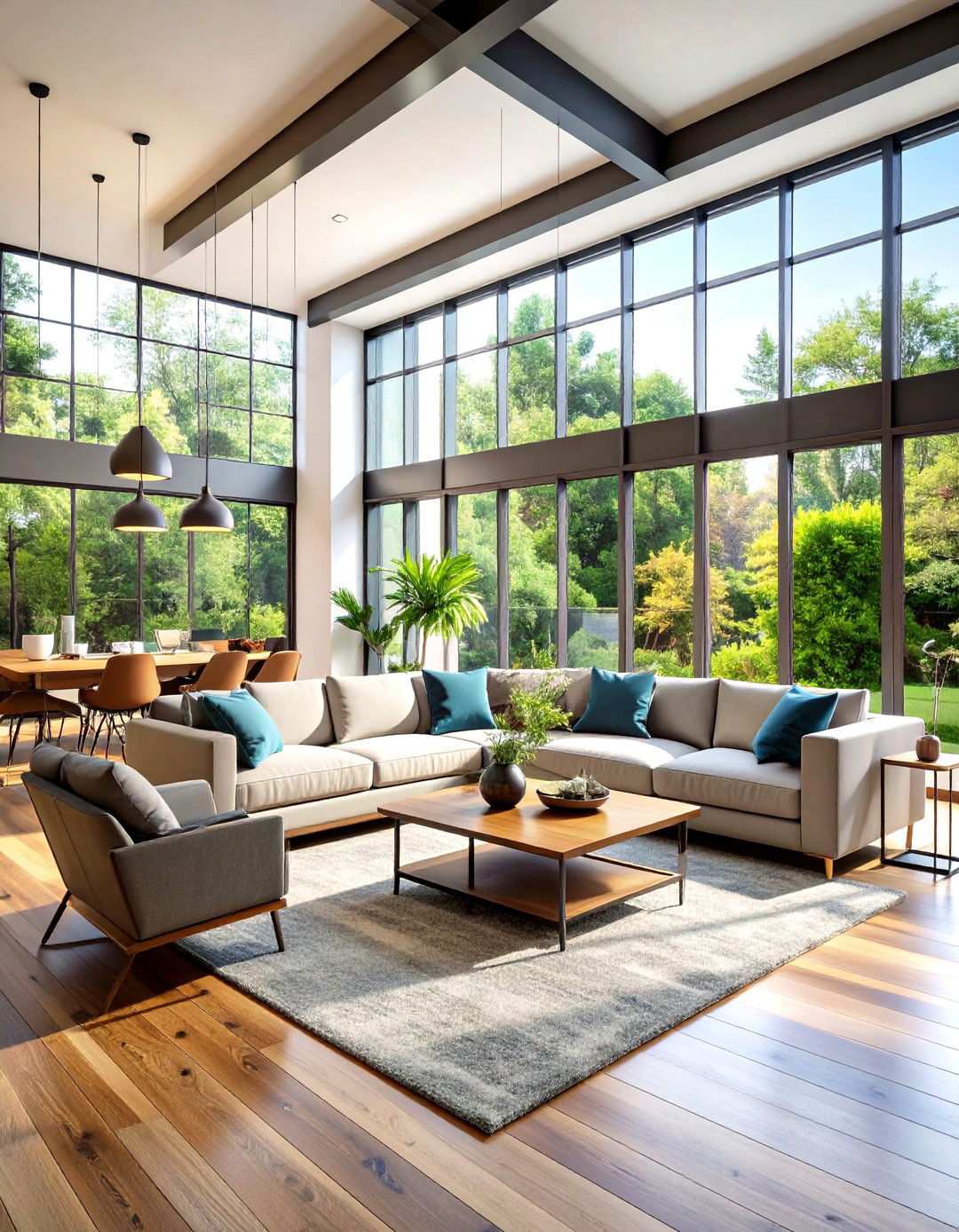 Contemporary Glass and Steel Framework - 24 Open Concept Vaulted Ceiling Living Room Ideas