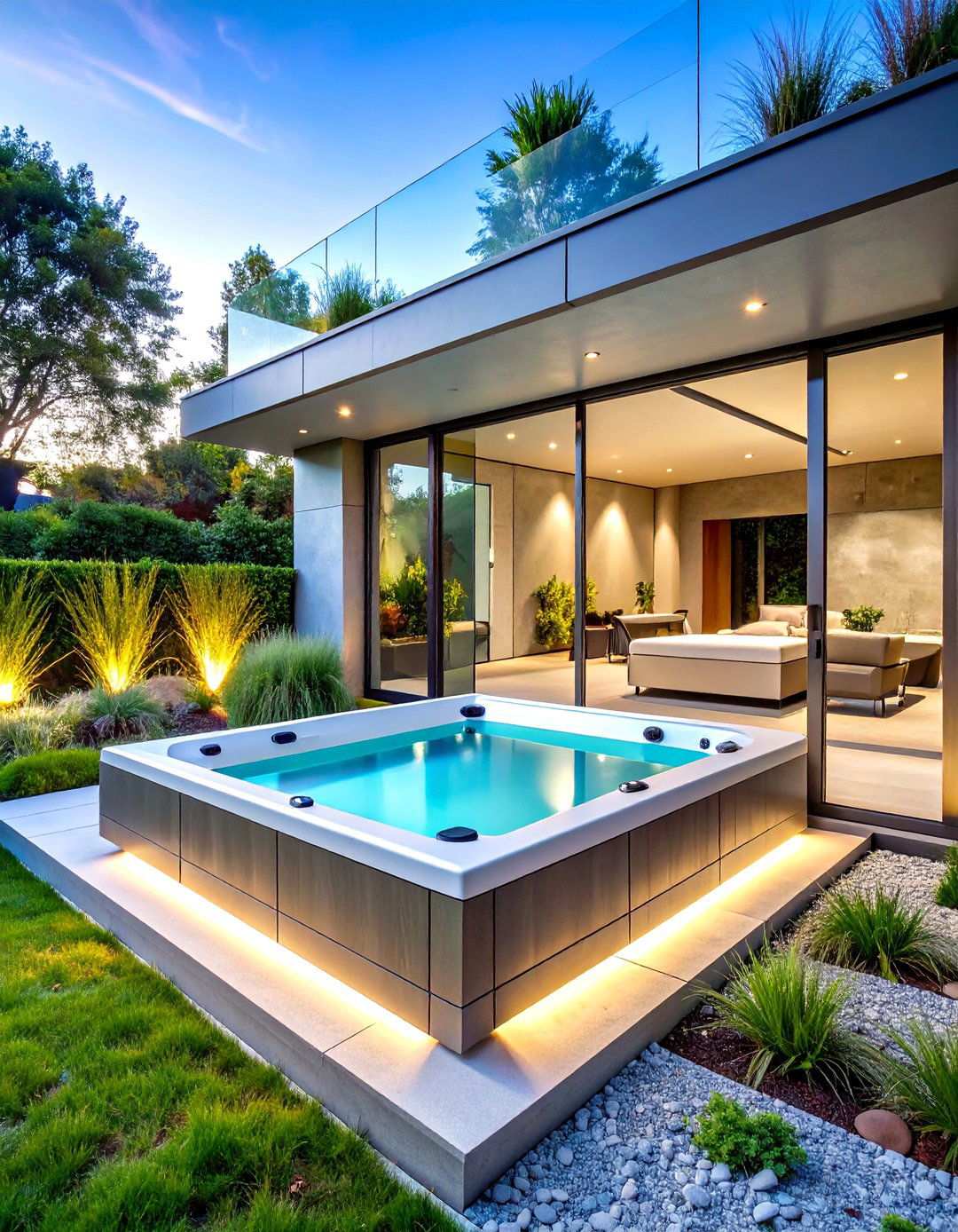 Contemporary Glass and Steel Hot Tub Design - 24 Hot Tub Landscaping Ideas