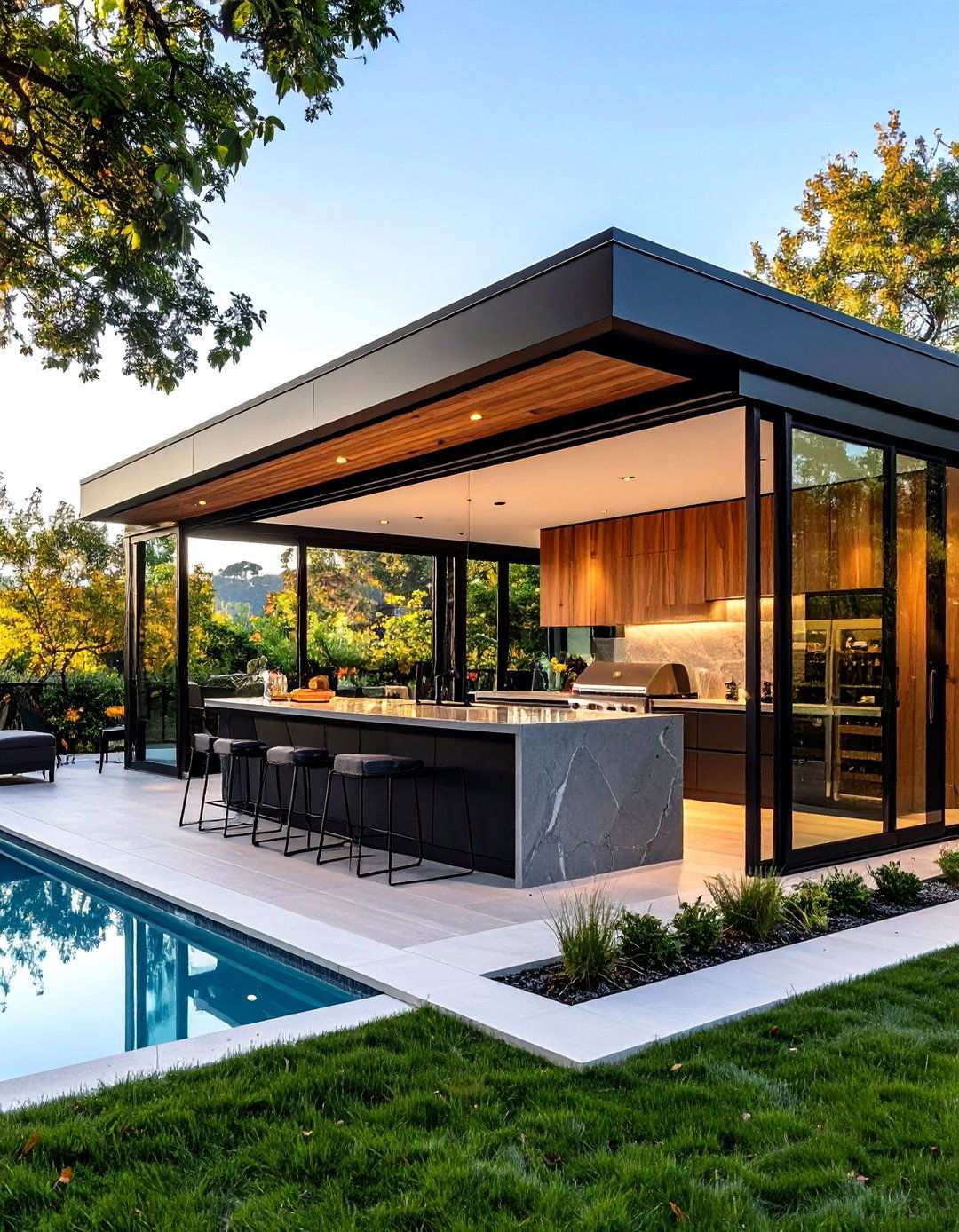 Contemporary Glass Enclosed Kitchen - 24 Outdoor Kitchen with a Gazebo Ideas