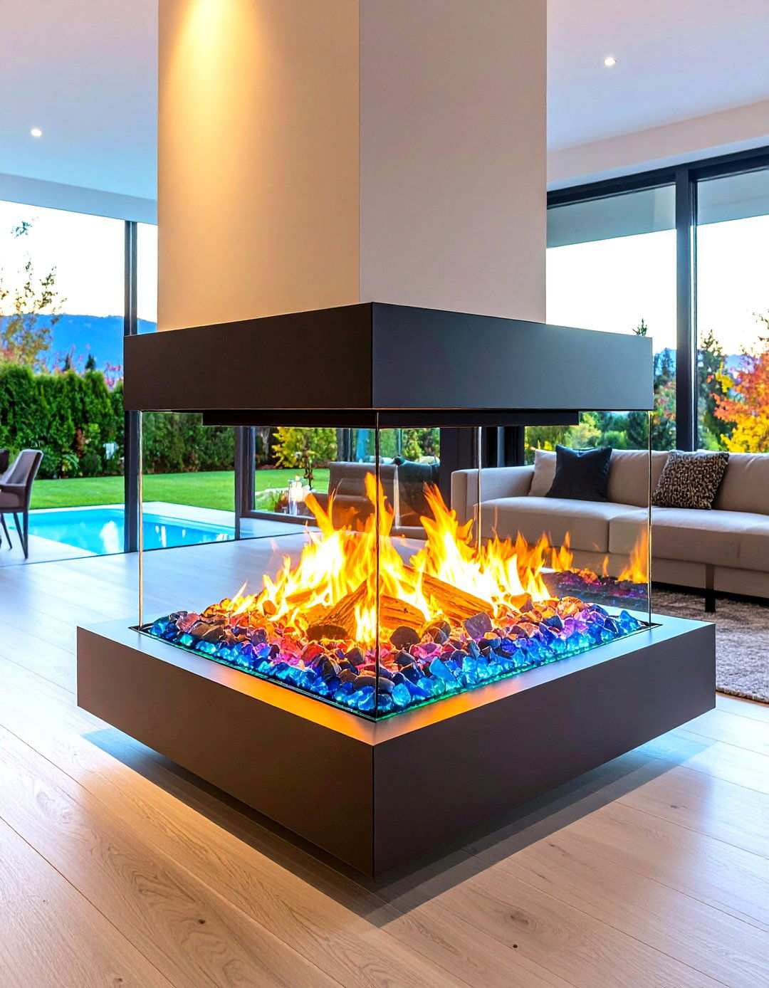 Contemporary Glass Panel Fireplace - 24 Small Living Room Fireplace Ideas