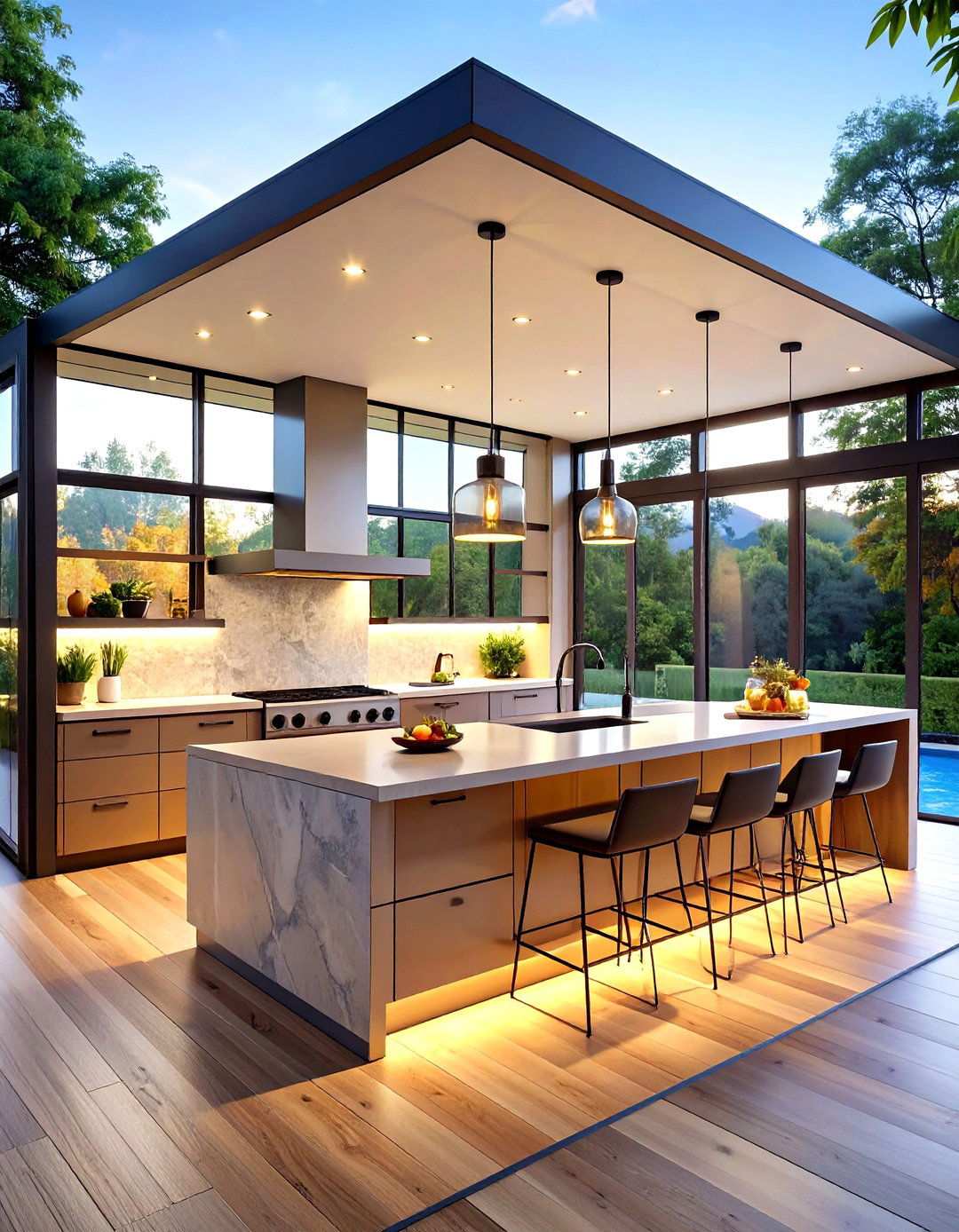 Contemporary Glass Pavilion Design - 24 Luxury Outdoor Kitchen Ideas