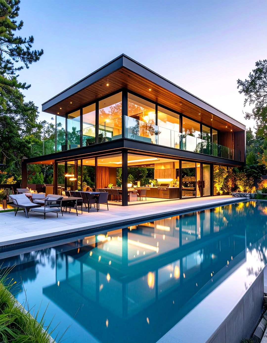 Contemporary Glass Pavilion with Multi Level Cooking Zones - 24 Pool House With Outdoor Kitchen Ideas