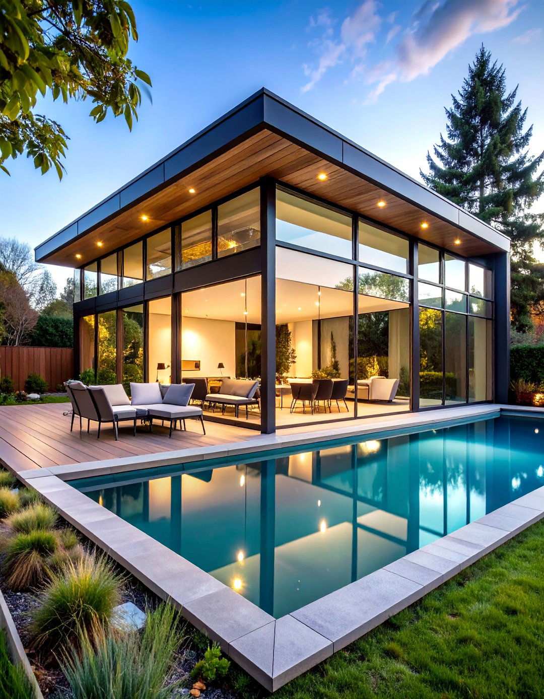 Contemporary Glass Pool House - 24 Pool Landscaping Ideas