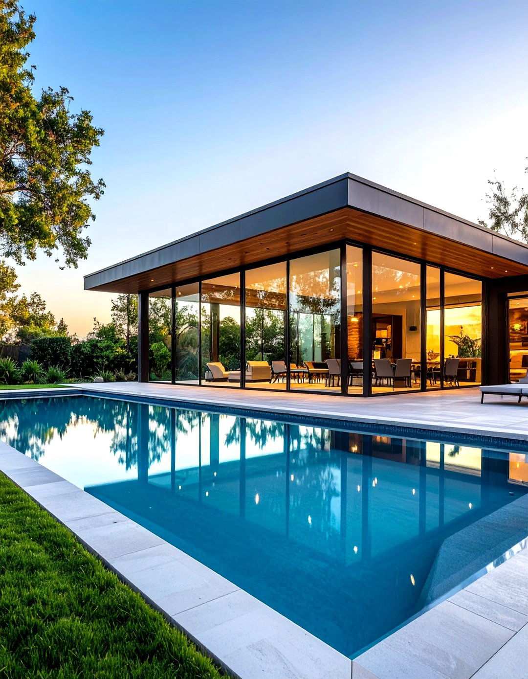 Contemporary Glass Pool Pavilion - 24 Pool Shed Ideas