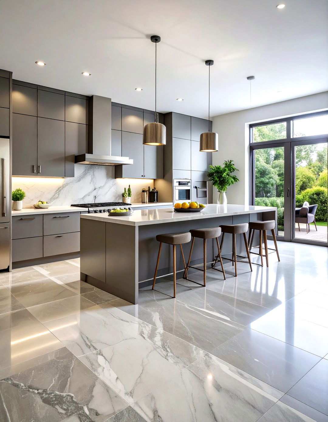 Contemporary Gray Marble Flooring - 24 Marble Kitchen Floor Ideas