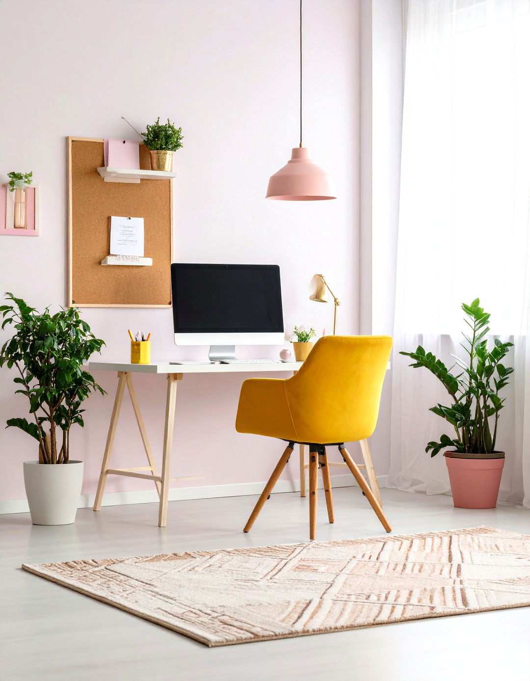 Contemporary Home Office - 24 How to Decorate With Yellow and Pink