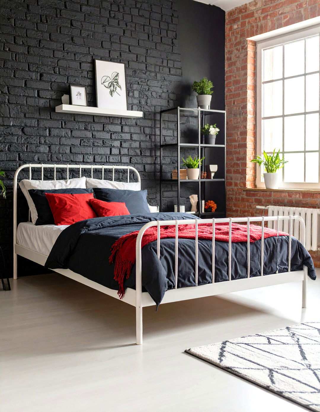 Contemporary Industrial Loft Style Bedroom - 24 red black and white bedroom ideas