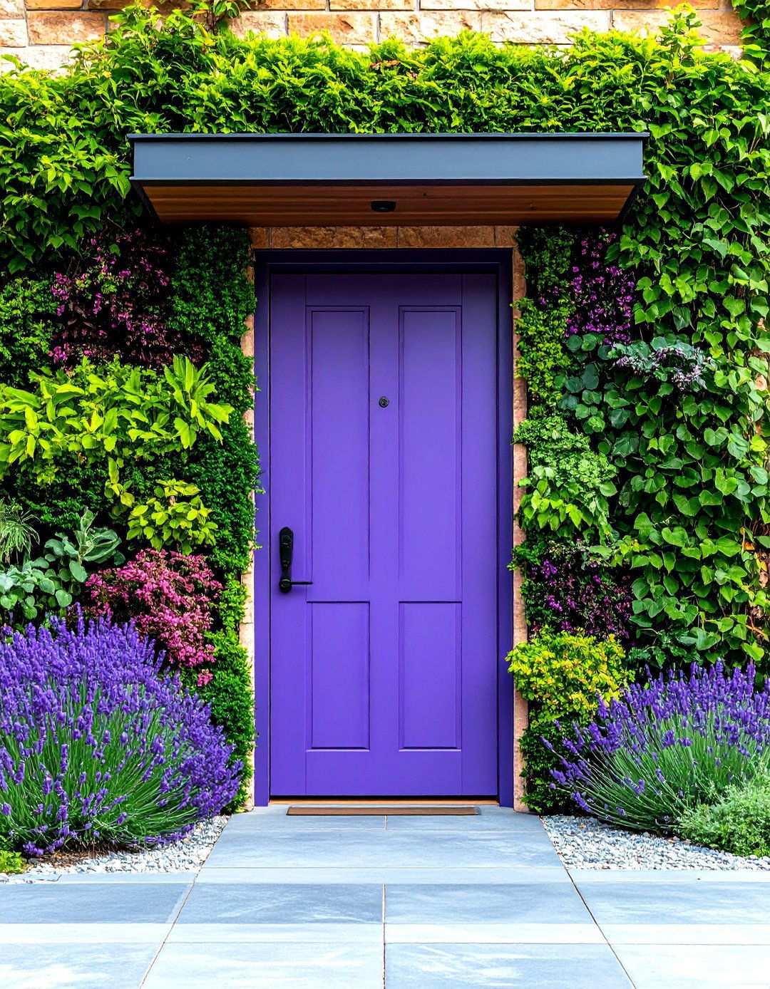 Contemporary Lavender Door with Living Wall - 24 Lavender Front Door Ideas
