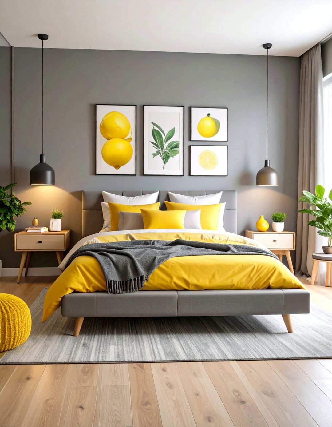 Contemporary Lemon Gallery Wall Bedroom - 24 Lemon Bedroom Ideas