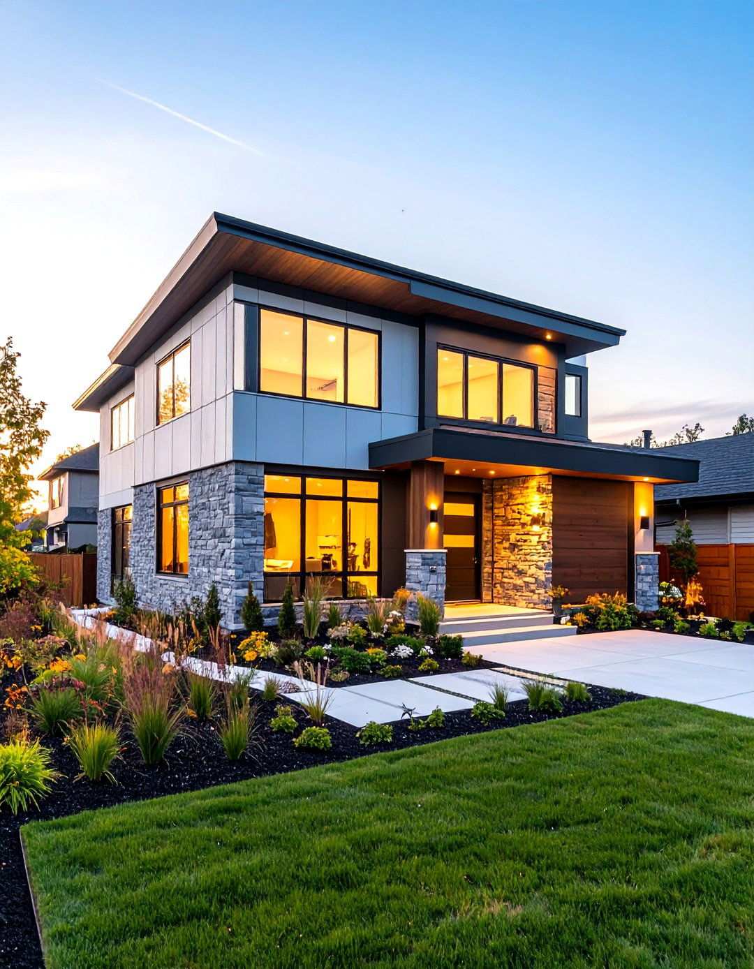 Contemporary Light Blue with Natural Stone - 24 light blue house exterior ideas