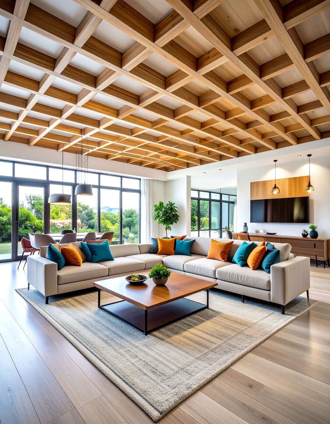 Contemporary Linear Beam Design - 24 Vaulted Ceiling With Beams