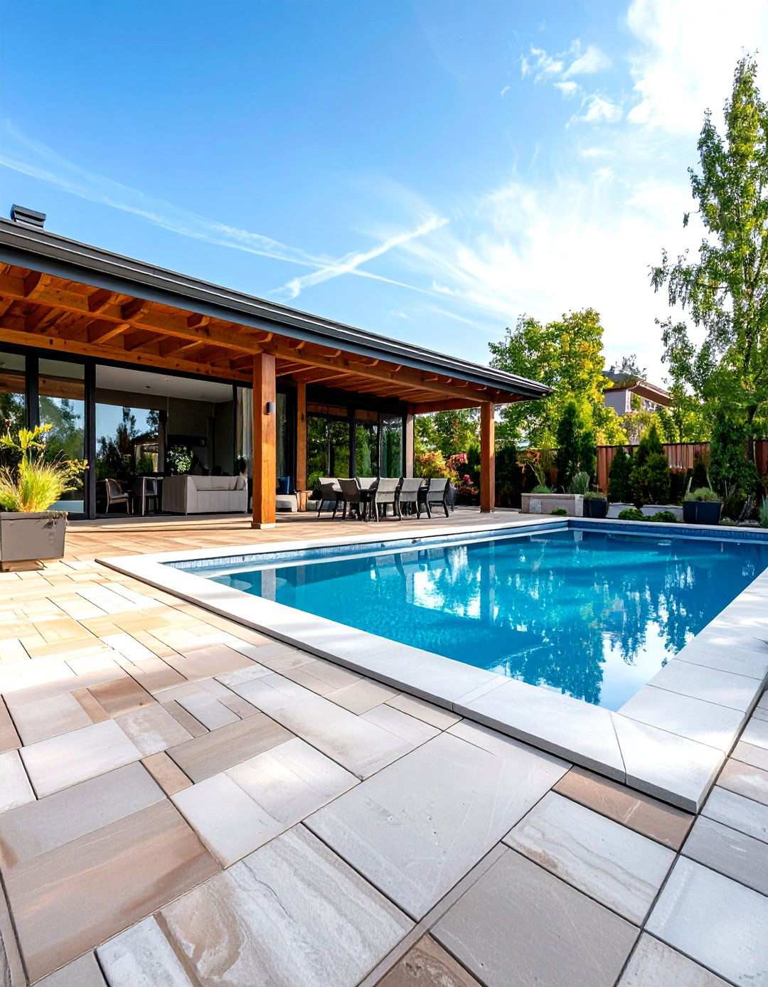 Contemporary Linear Pool Deck Design - 24 Pavers Around Pool Ideas
