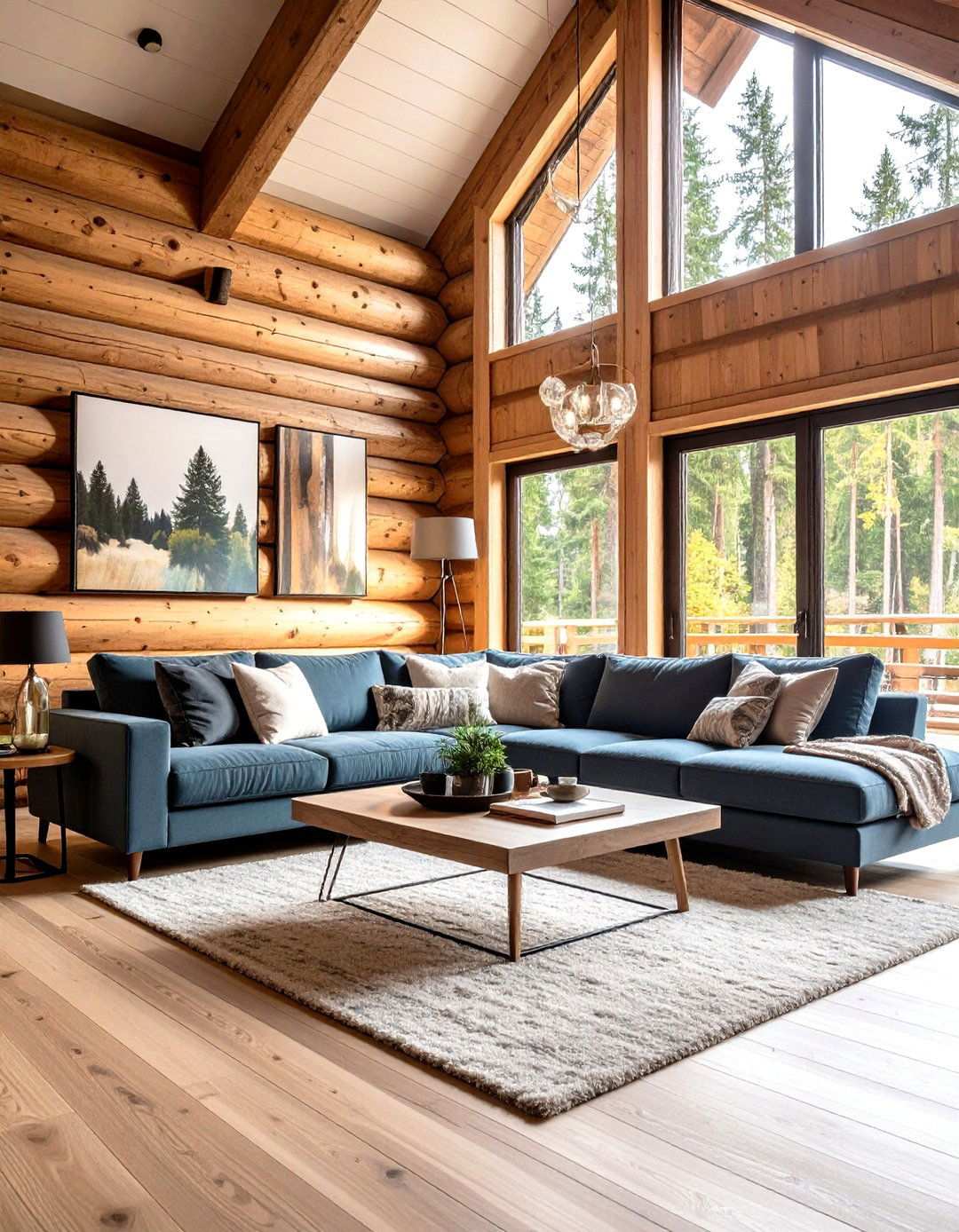 Contemporary Log Cabin Living Room - 24 Log Cabin Interior Design Ideas