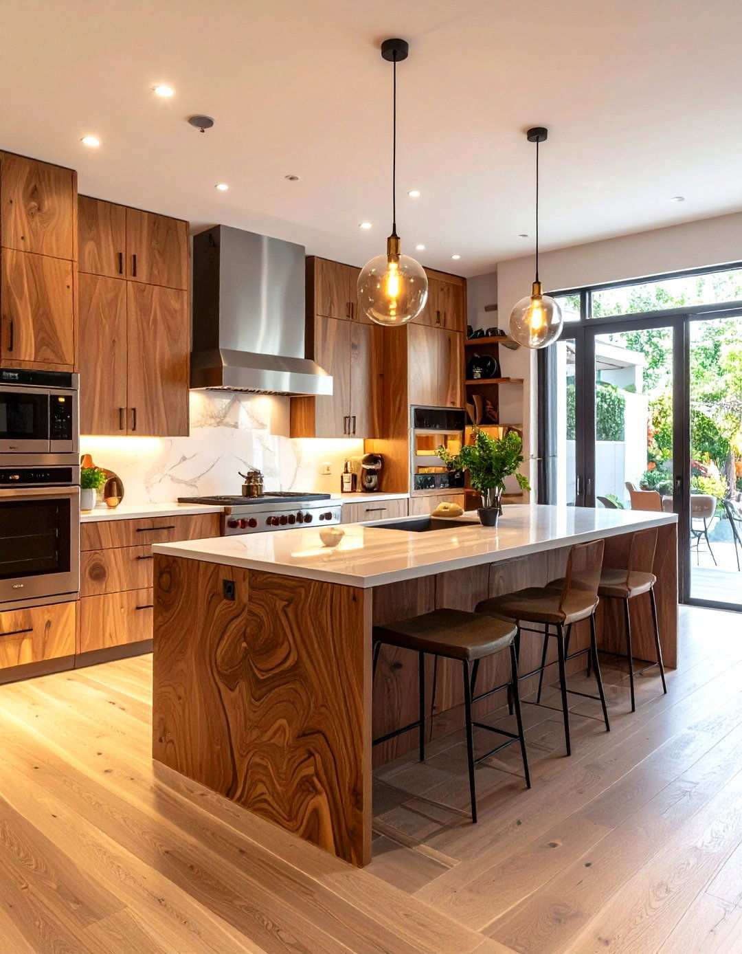 Contemporary Luxury Kitchen with Bookmatched Walnut - 24 Kitchens With Butcher Block Countertops