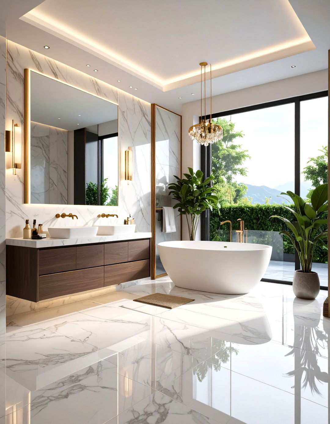 Contemporary Luxury Windowless Bathroom with High End Finishes - 24 Windowless Bathroom Ideas