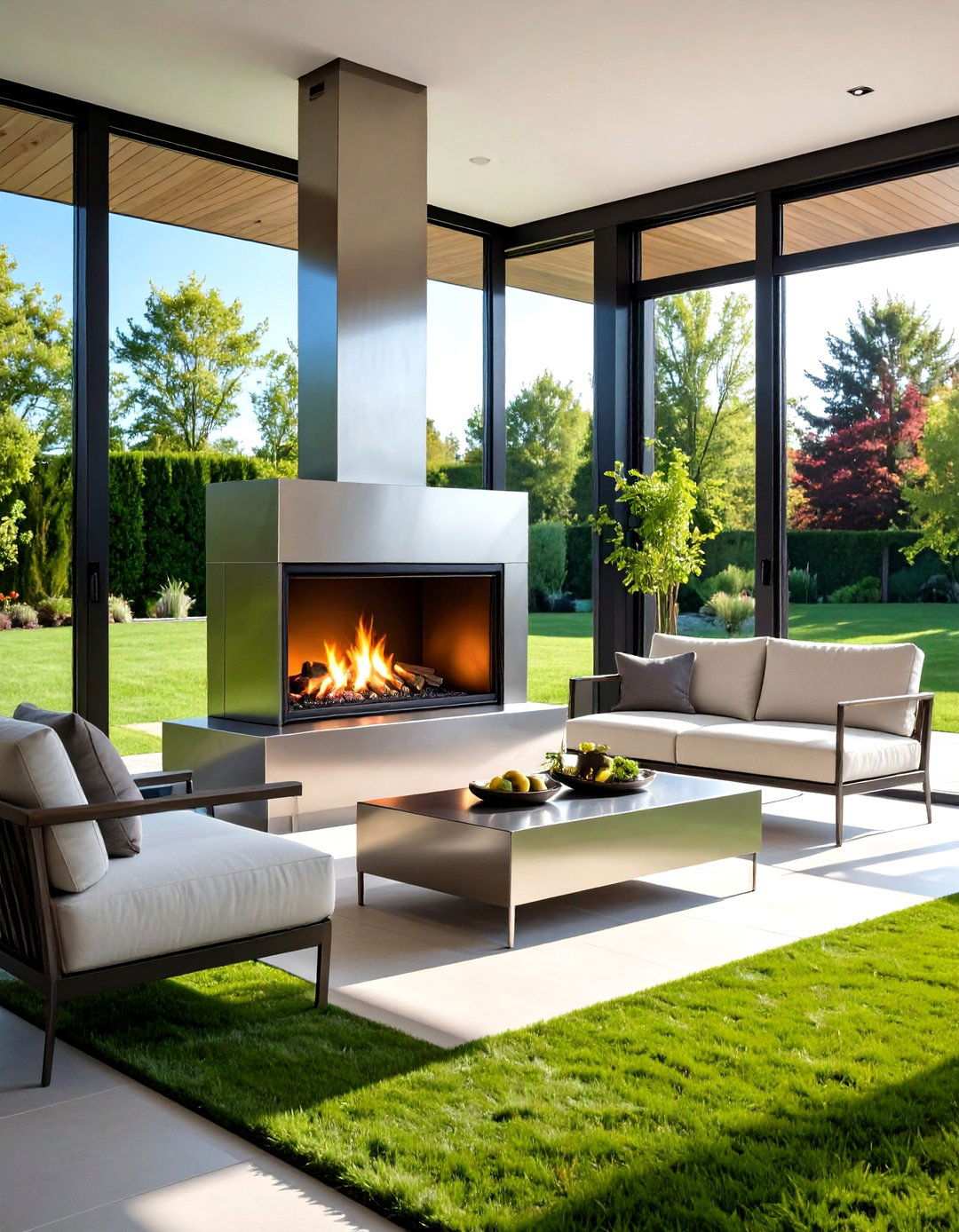 Contemporary Metal Fireplace - 24 Sunroom With Fireplace Ideas