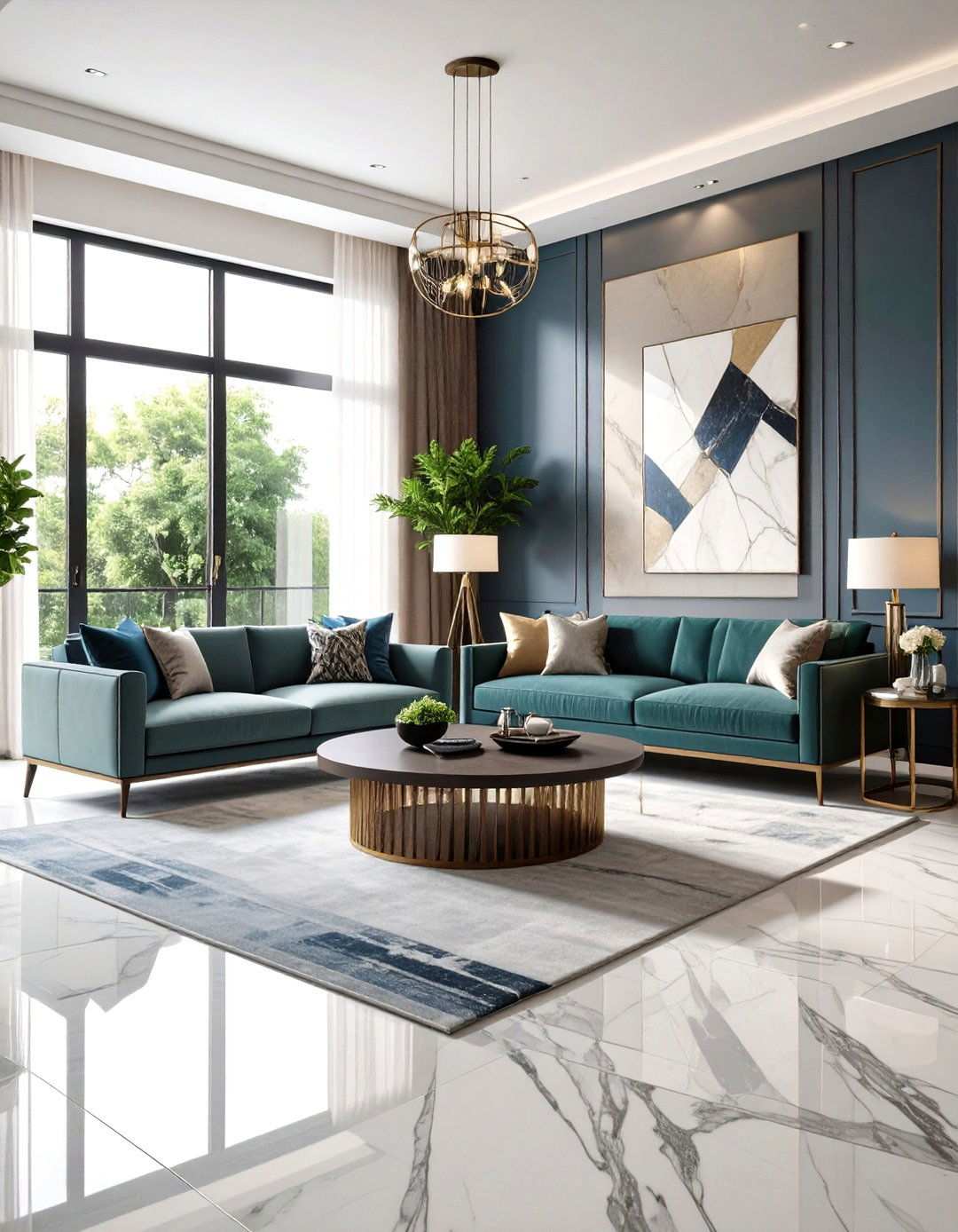 Contemporary Mixed Material Fusion - 24 Marble Floor Living Room Ideas