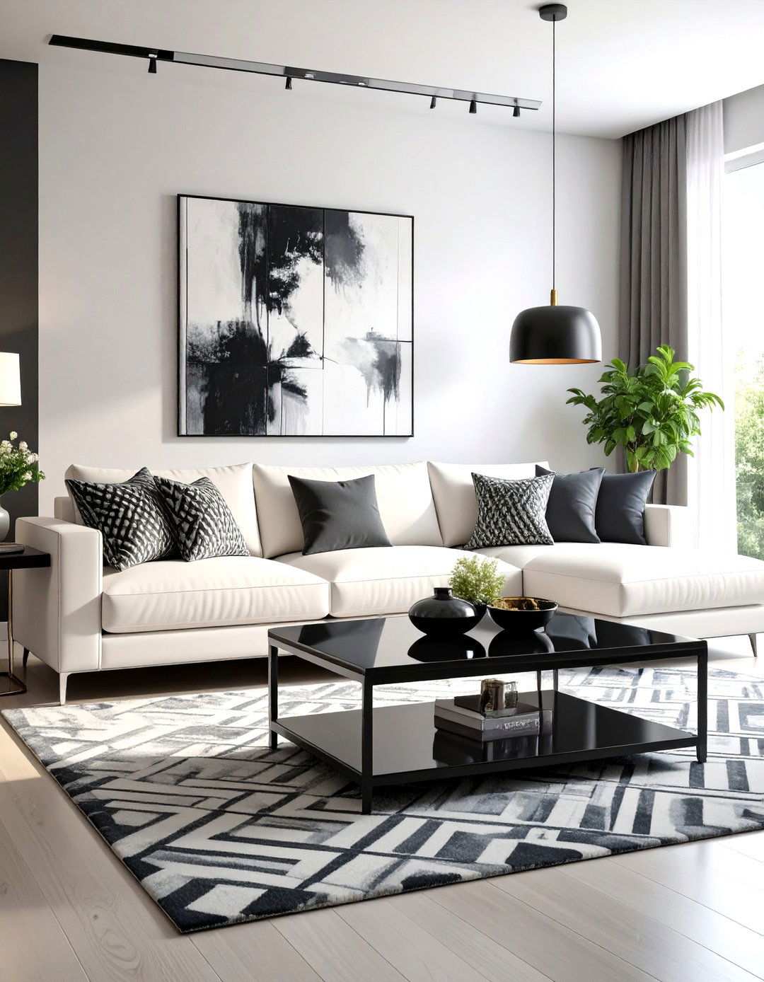 Contemporary Monochromatic Living Room with Bold Contrasts - 24 Small Living Room Ideas