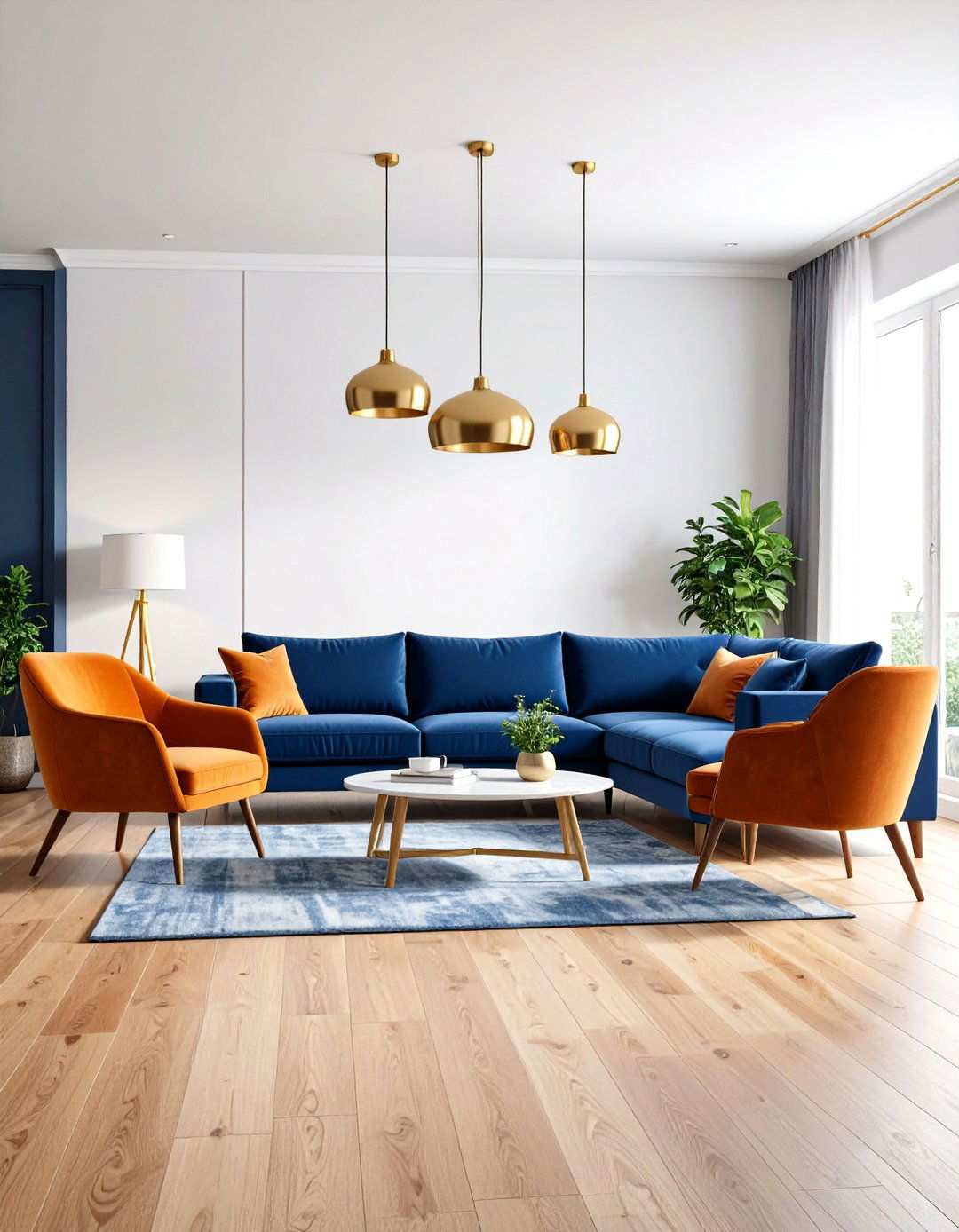 Contemporary Navy and Burnt Orange Sophistication - 24 orange and blue living room ideas