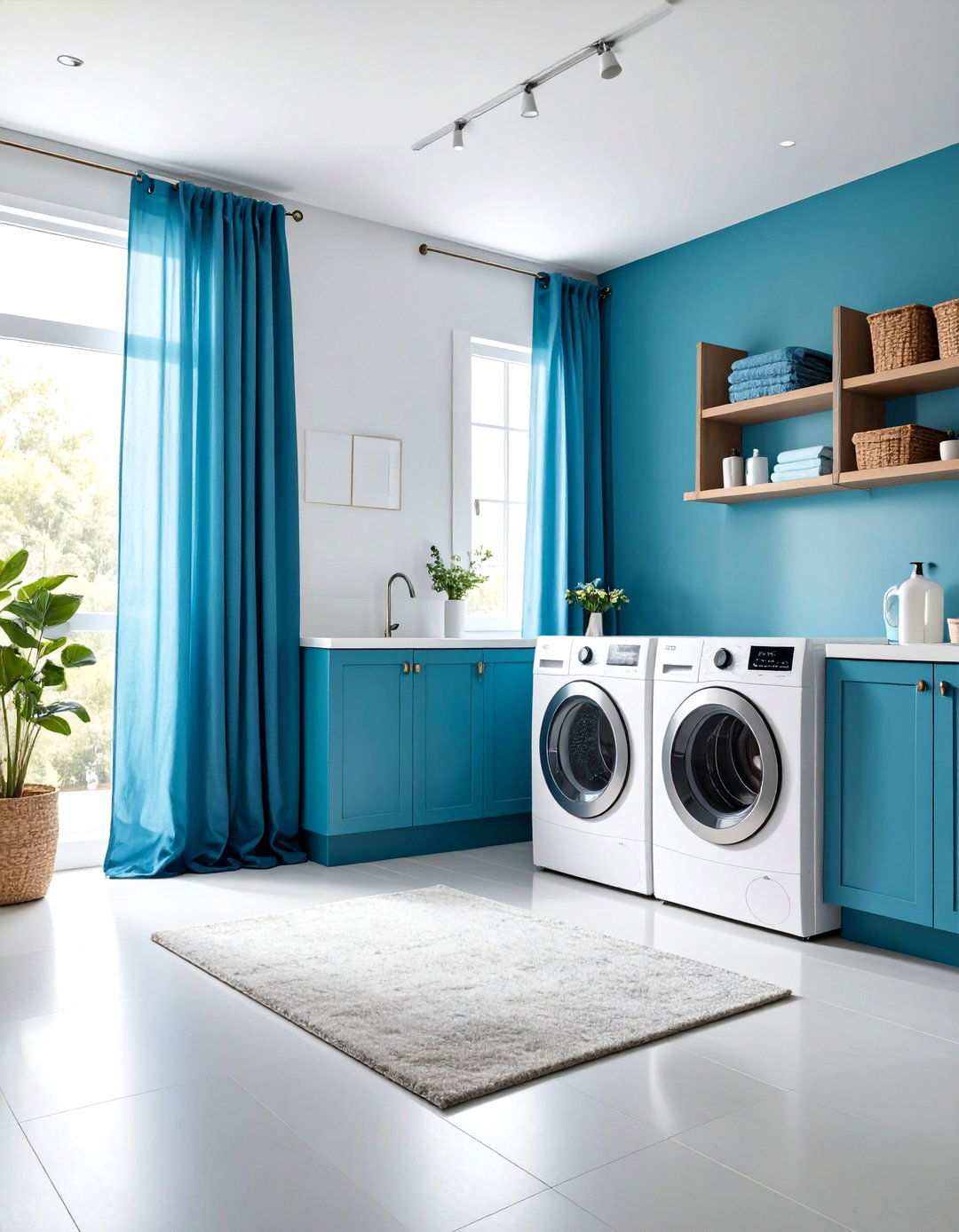 Contemporary Ombre Dyed Curtains in Ocean Blues - 24 Laundry Room Curtain Ideas