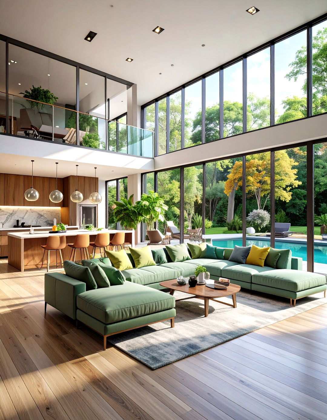 Contemporary Open Floor Plan with Floor to Ceiling Windows - 24 Open Floor Plan Ideas