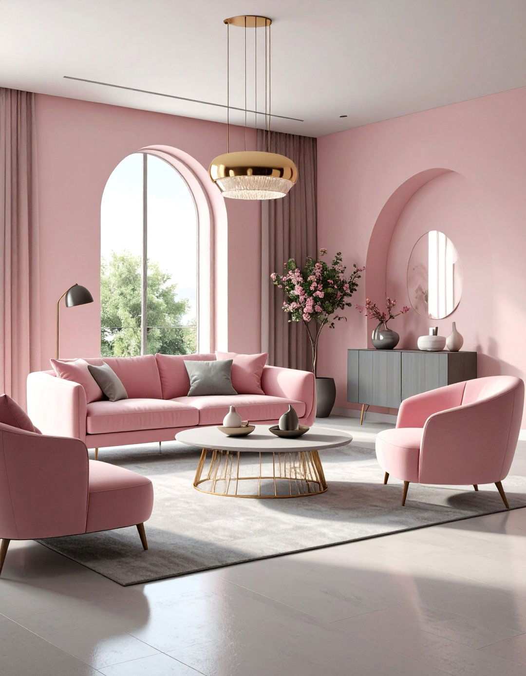 Contemporary Open Plan Pink and Grey Design - 24 Pink and Grey Living Room Ideas
