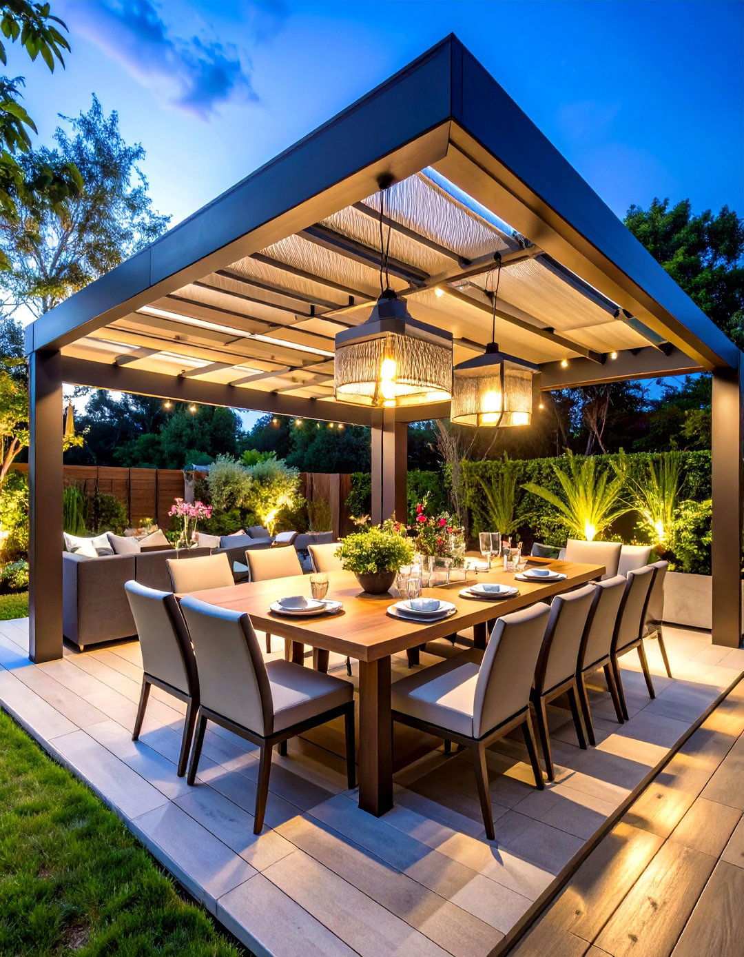 Contemporary Pergola Dining Space - 24 Modern Backyard Ideas