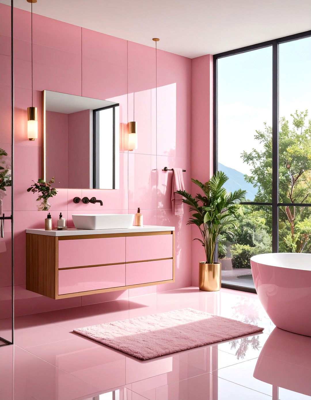 Contemporary Pink Glass Tile Bathroom - 24 Pink Tile Bathroom Ideas