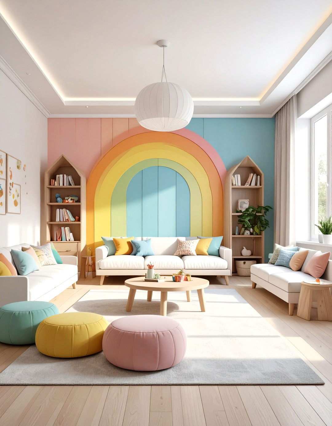 Contemporary Playroom with Rainbow Shiplap Feature Wall - 24 shiplap accent wall ideas