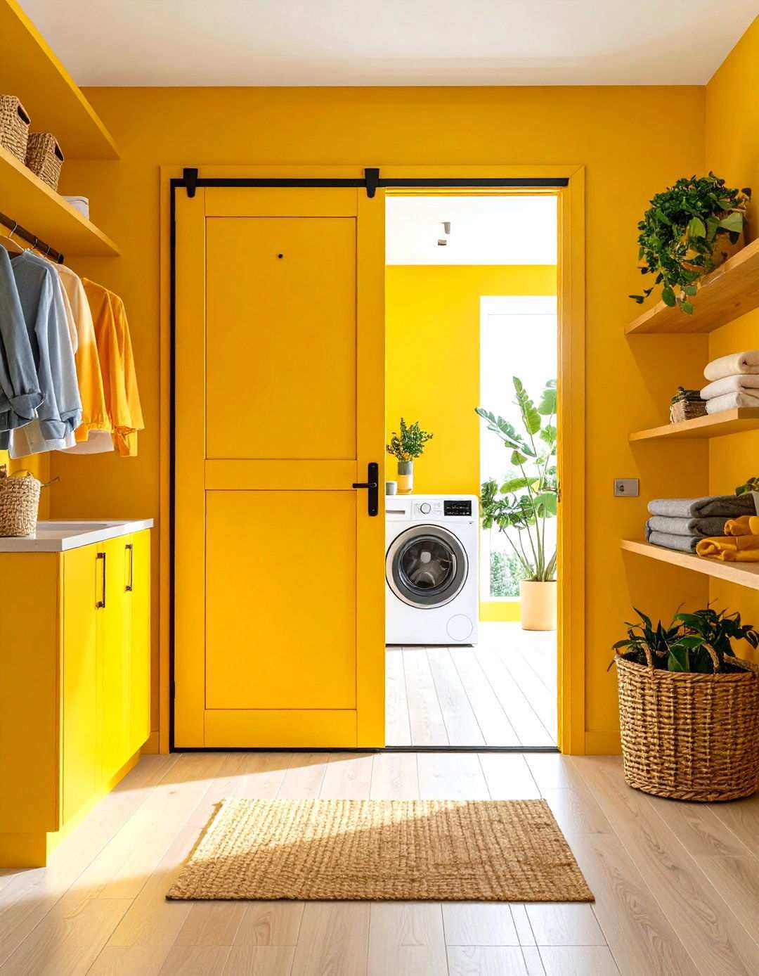 Contemporary Pocket Door with Sleek Track System - 24 Laundry Room Door Ideas