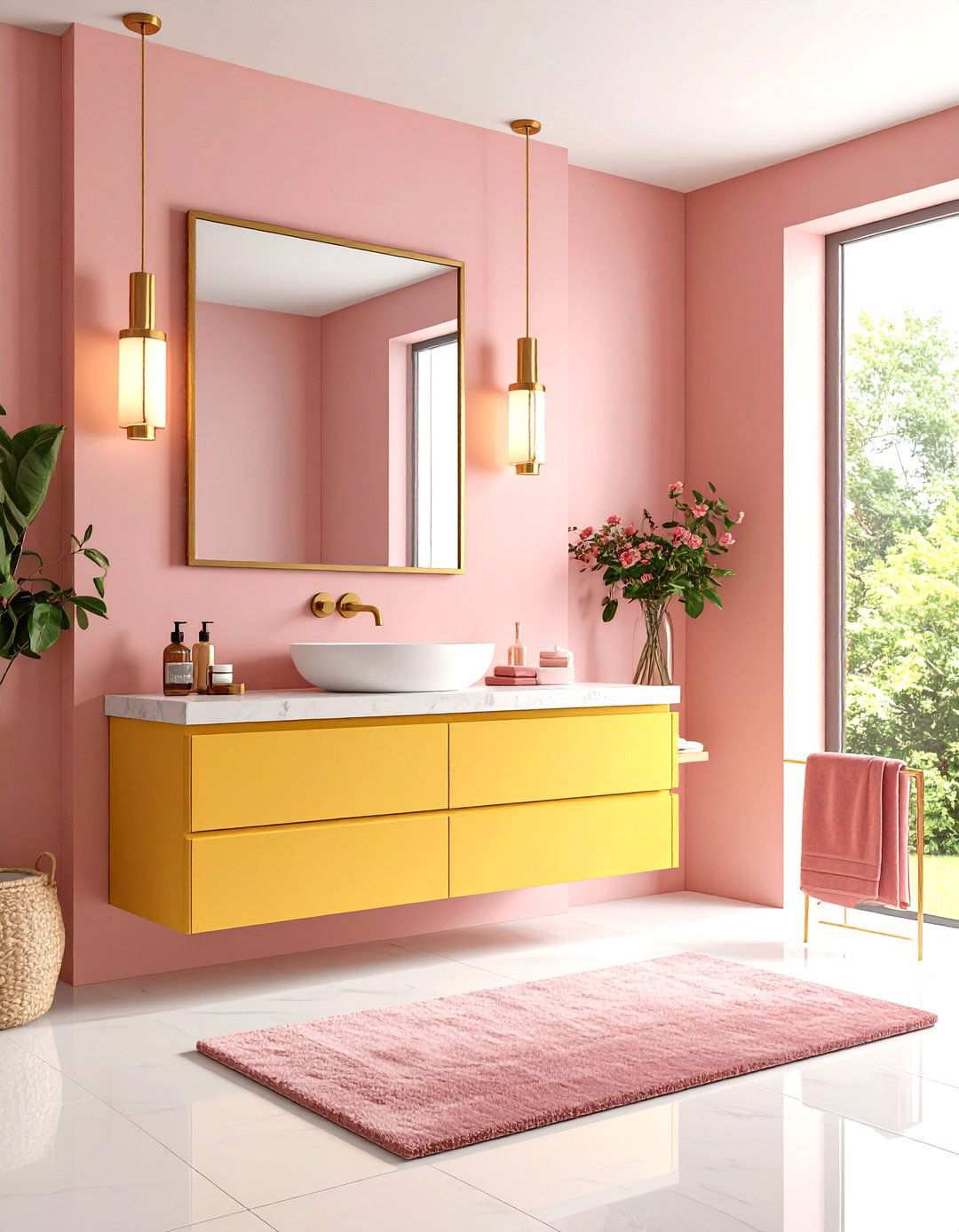 Contemporary Powder Room - 24 How to Decorate With Yellow and Pink
