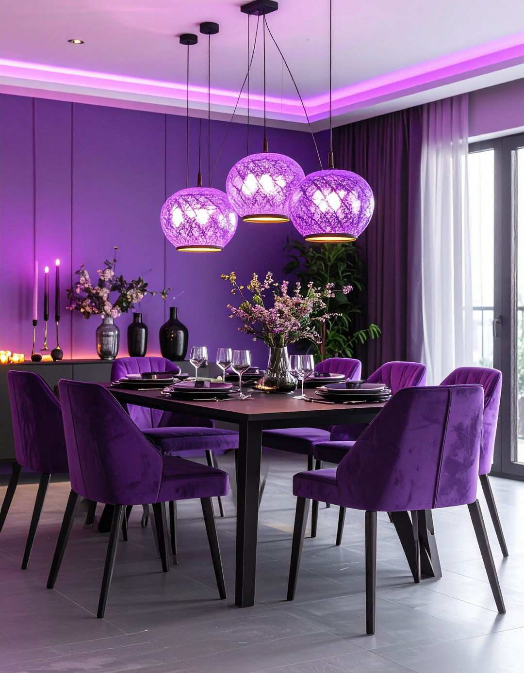 Contemporary Purple Dining Room Lighting - 24 Purple Dining Room Ideas