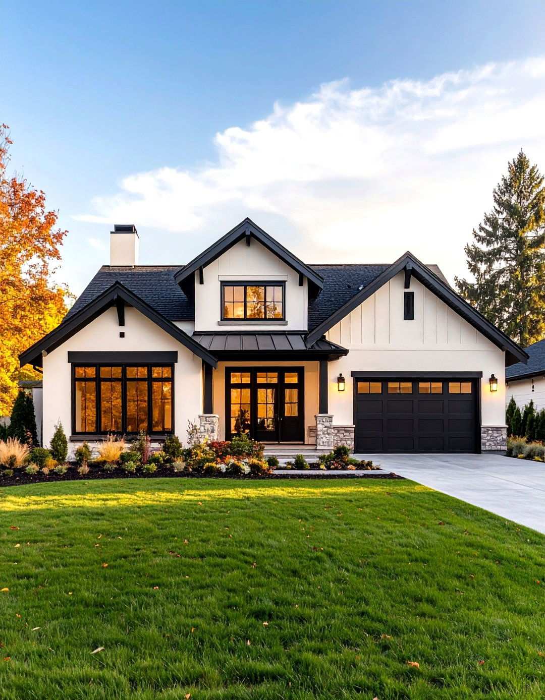 Contemporary Ranch Style with Clean Lines - 24 single story white house black trim