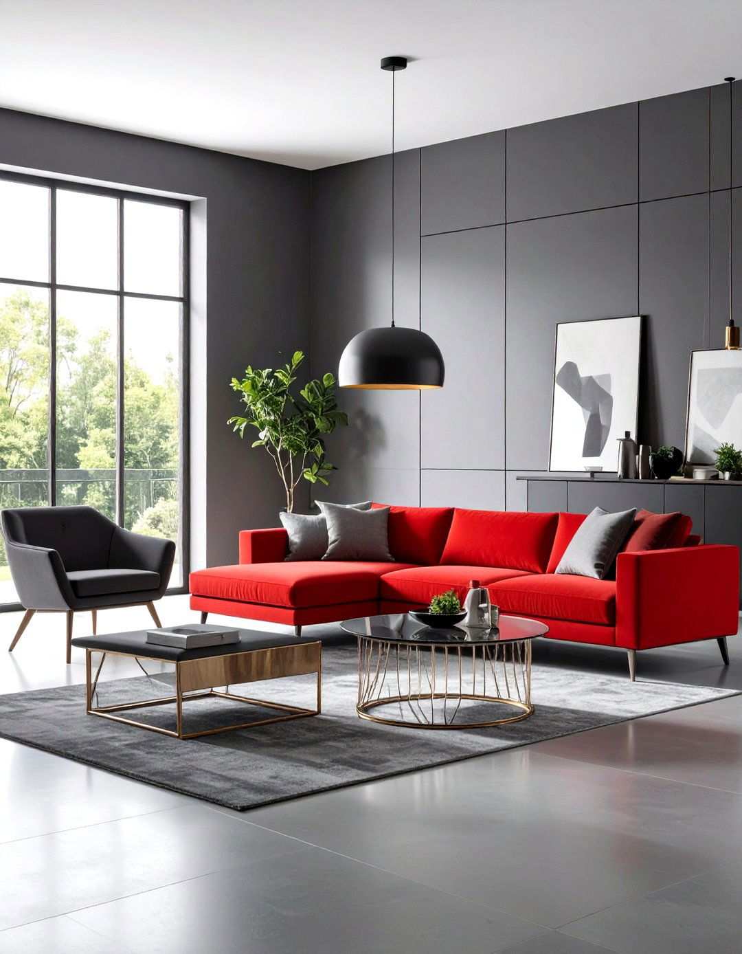 Contemporary Red Geometric and Gradient Grey Art - 24 Red and Grey Living Room Ideas