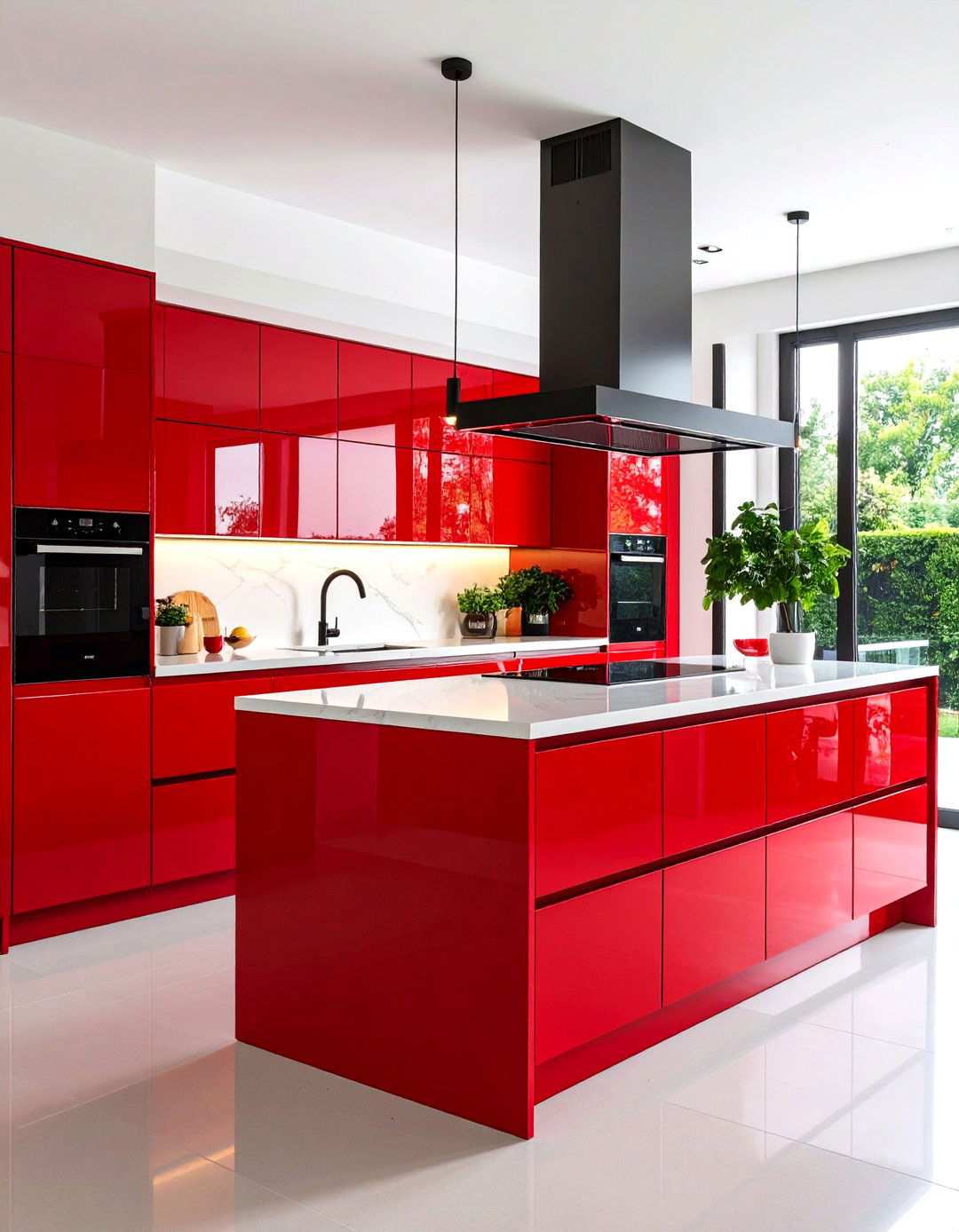 Contemporary Red Glass Kitchen Design - 24 Red Kitchens